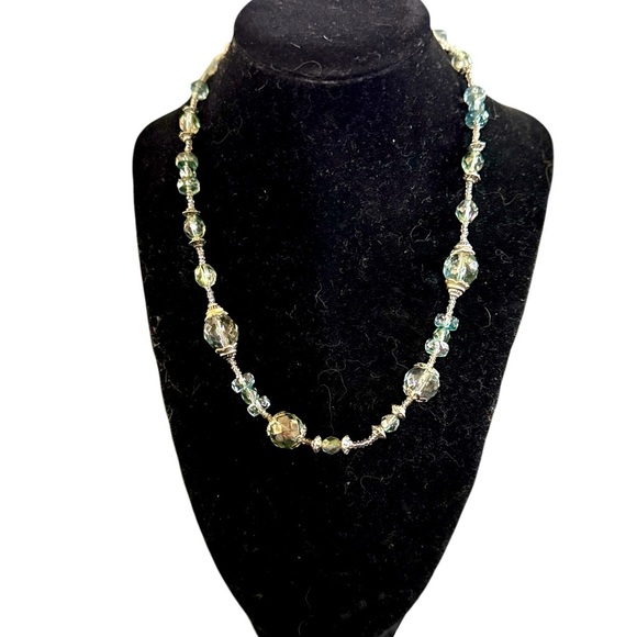 Handcrafted Teal & Silver Beaded Necklace with round faceted beads & seed beads - Picture 6 of 6